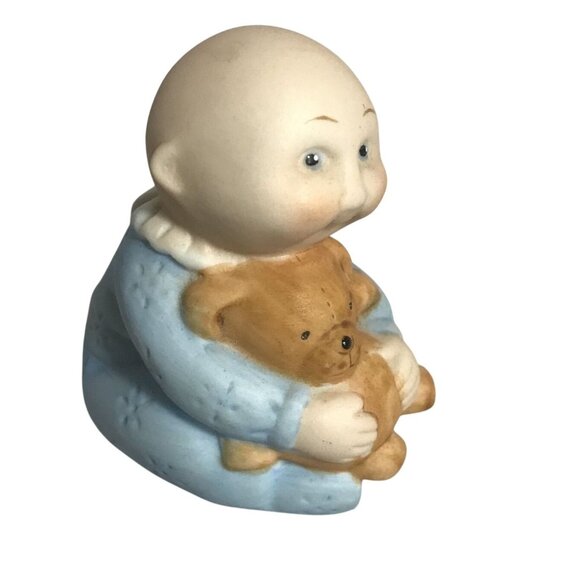 Cabbage Patch Kids Bisque Figurine Baby Boy Blue Sleeper 2.5" Teddy Bear 1984 - Picture 2 of 8